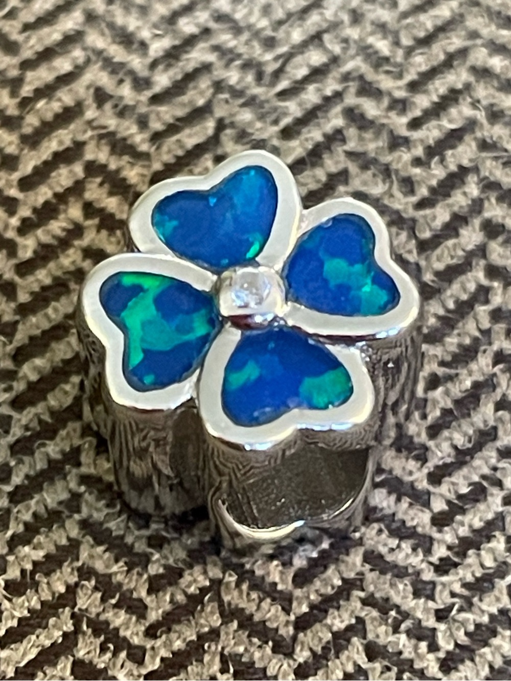 Blue Opal Sterling Four Leaf Clover Charm